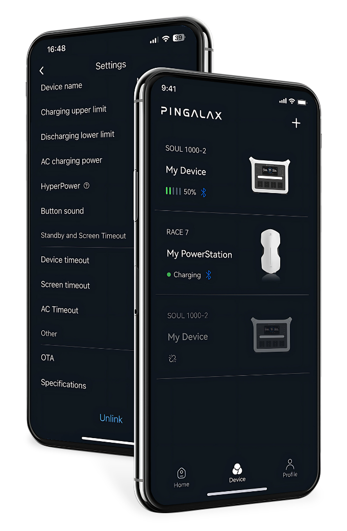 Pingalax App for energy products — user app to manage home EV chargers, portable stations, and solar-powered devices